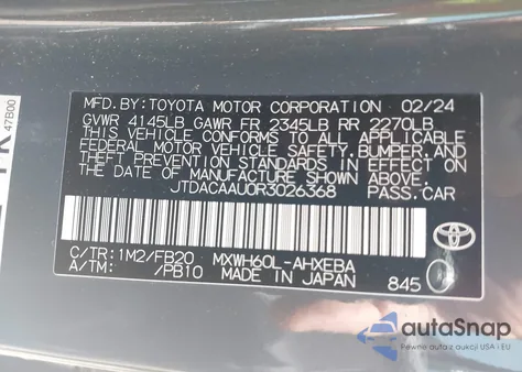 2024 Toyota Prius Le from USA, damaged, VIN JTDACAAU0R3026368